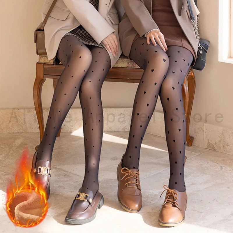 Cute Knot Dot Thermal Stockings female Insulated Printed Pantyhose Winter Warm Tight For Women Fleece Leggings Skin Effect Pants