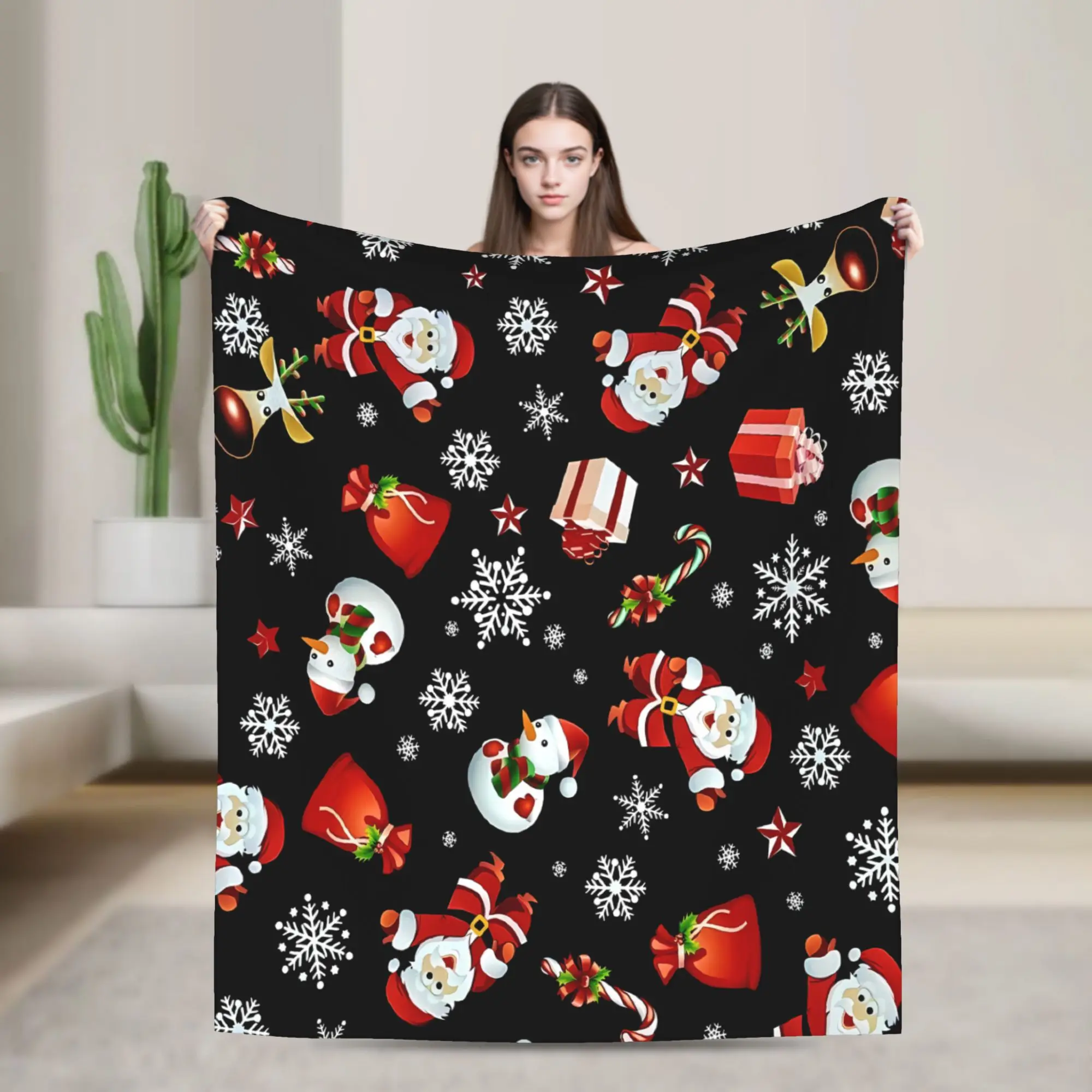 Festive Fun Christmas Warm Soft Blanket  Girls Boys Plush Throw Blanket Street Trend Home Decor Flannel Bedspread Sofa Bed Cover