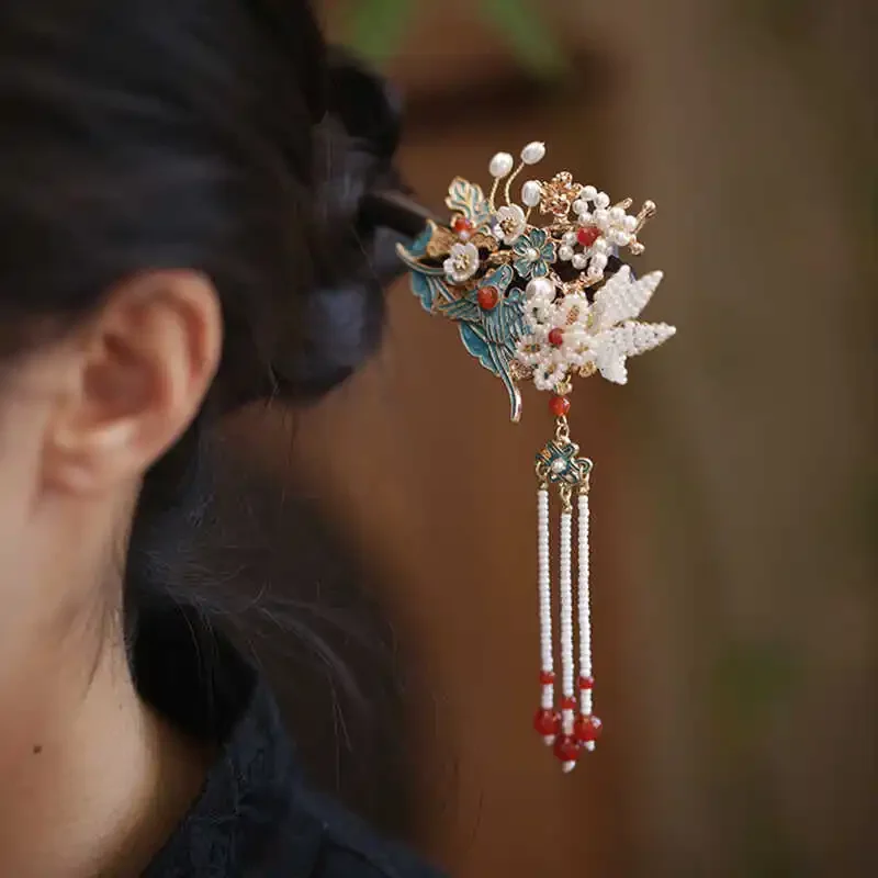 Antique flower hairpin high-end step shake new Chinese style cold Hanfu hair accessories