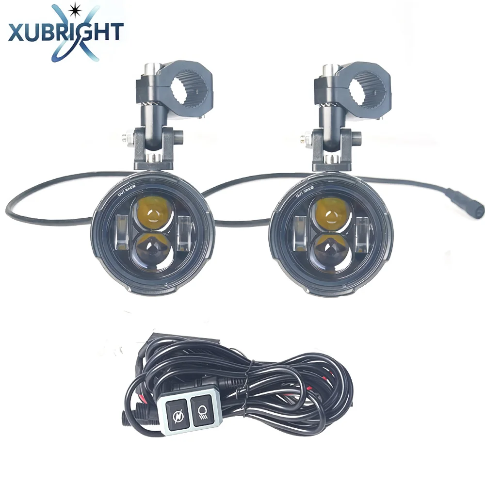 E-Mark Motorcycle Headlight Fog Lights Led Auxiliary Driving Light Spotlight Headlamp Dual Color Flasher Farol Moto Fog Lamp.