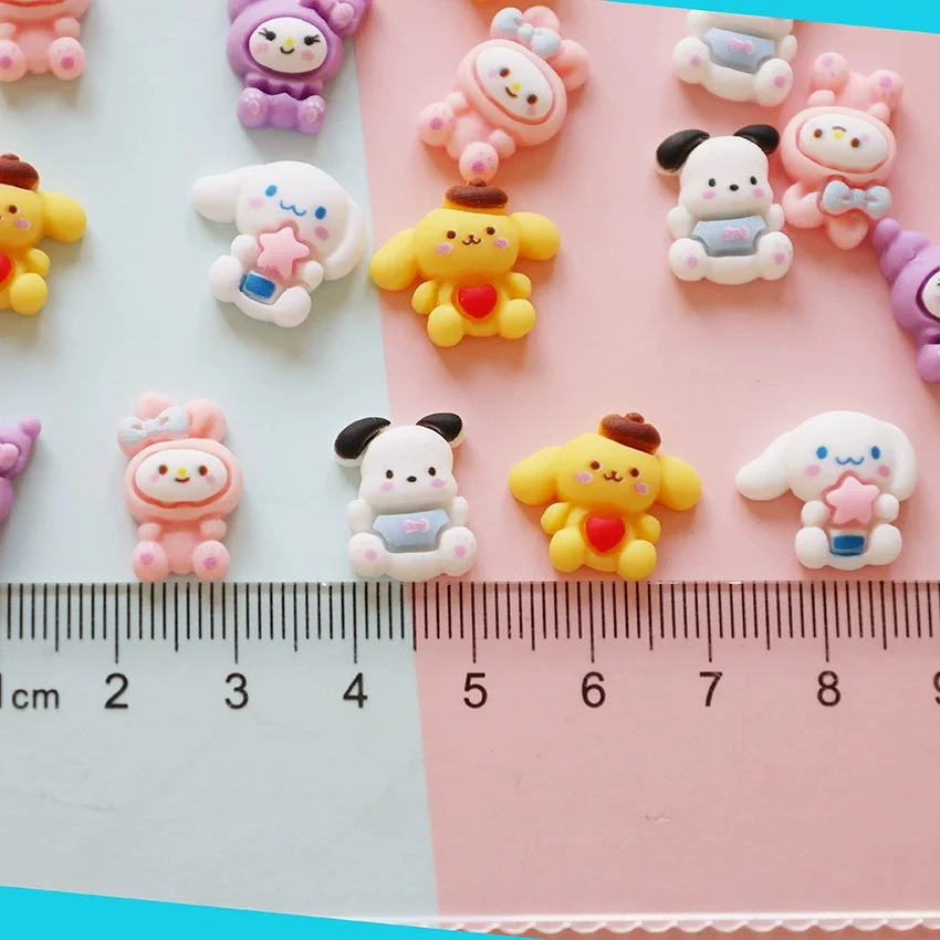 10Pcs 3D Kawaii Sanrio 핑크 하트 멜로디 네일 아트 장식 8/10mm 캔디 수지 Kuromi/멜로디 네일 참 DIY 매니큐어 부품