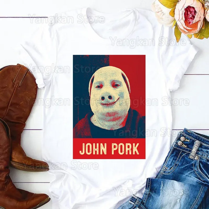 John Pork sta chiamando risposta alla chiamata Pig Meme T-shirt da donna Ragazza Harajuku T-shirt femminile con grafica Kawaii in stile coreano, Drop Ship