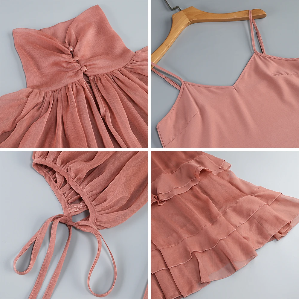 Casual ronde hals, lange mouwen, pure mesh resort maxi-jurk, elegante gesmokte gelaagde, vloeiende strandlange jurken, feestvakantie-outfits