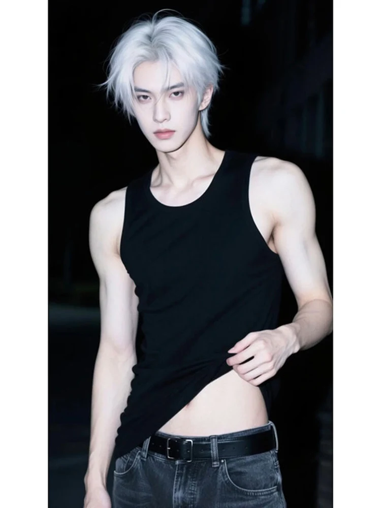 Black Ice Silk Thread Men's Sleeveless Fitness Sportswear round Neck T-Shirt Summer Breathable Moisture Wicking Tank Top