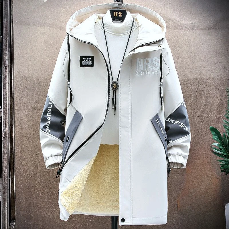 

Стильная мужская повседневная куртка, зимняя плюшевая толстая куртка с капюшоном, мужская ветровка средней длины, теплое пальто, мужская одежда