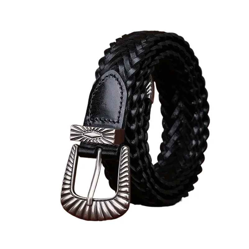 3cm wide hand-woven belt for women genuine leather first layer cowhide belt woven couple personality trend all-match belt