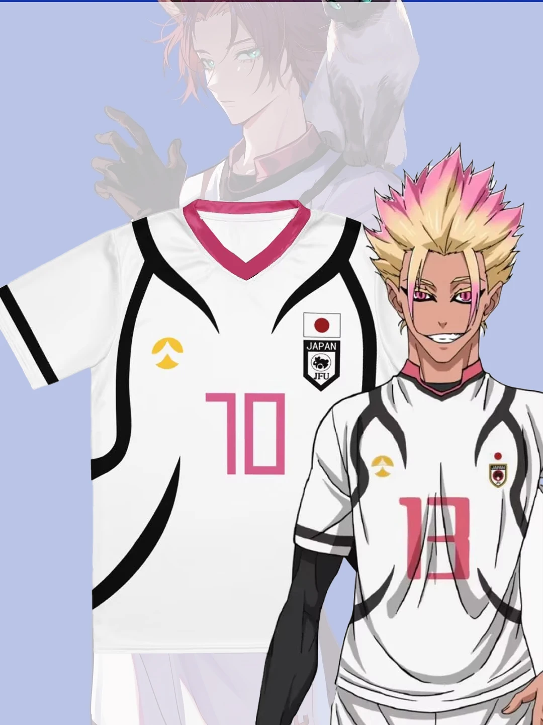 일본 애니메이션 블루 락 남성 및 여성 축구 유니폼 티 아이쿠 하야테&이토시 사에 롤플레잉 티셔츠 브이넥 스포츠웨어 탑