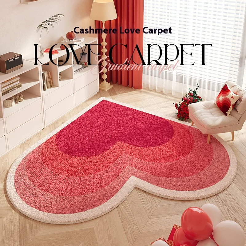 VIKAMA Valentine's Day Heart Shaped Cashmere like Bedside Blanket Girls Bedroom Carpet Home Decor for Bedroom And Bathroom