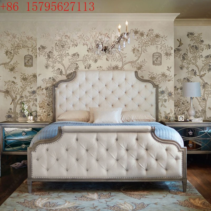 

Американская сельская простая двуспальная кровать из цельного дерева, мягкая сумка, спинка, маленькая квартира, главная спальня, брачная кровать