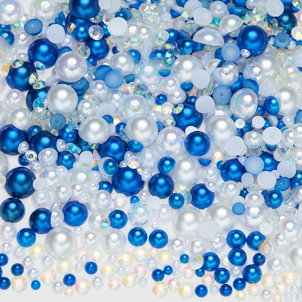 Random Mixed Color 3-10mm AB Color Half Round ABS Beads Imitation Pearl Flatback Beads for DIY Nail Decor Jewelry Making