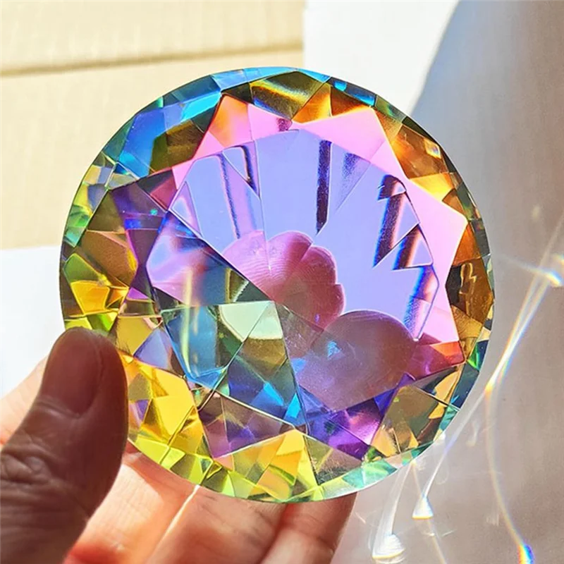 80Mm  Crystal Diamond Paperweight Decorative Rainbow Maker Prism Glass Diamonds Wedding Room Desktop Ornaments Durable A-AT64