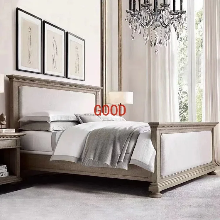 American Style Solid Wood Bed 1.8 M Master Bedroom Double Bed European Entry Lux Solid Wood Bed Modern