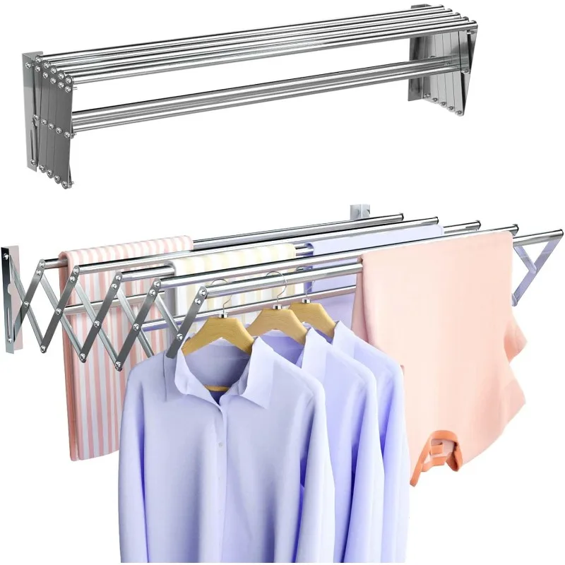 Wall Mounted Clothes Drying Rack, Foldable Wall Mount Laundry Drying Rack Folding Indoor, Drying Rack Clothing Collapsible