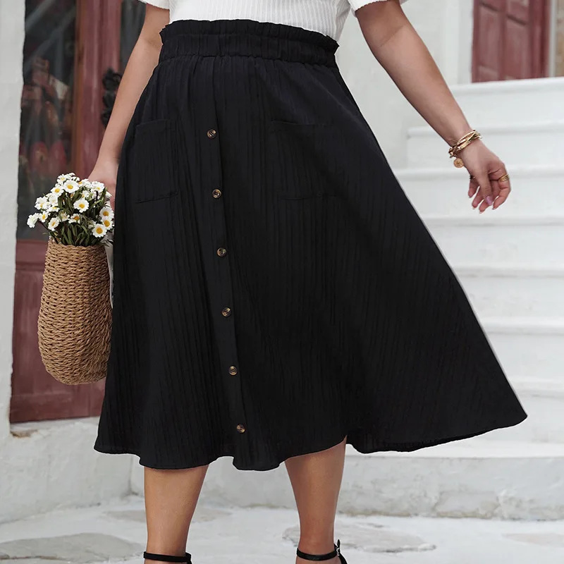 Up High Button Waisted Midi Skirt 2025 Summer New Product Loose and Oversized Skirt with Elegant Temperament Casual Y2k