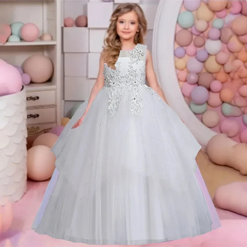 Sky01 لامعة طفل صغير كبير الفتيات الدانتيل زين زهرة فتاة حفلة عيد ميلاد فستان رسمي طويل فستان المسابقة AC1080Sd01$