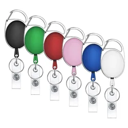 6pcs/lot Badge Reel Clips ABS+Metal Retractable ID Holder Carabiner Key Chain Buckle Easy Pull Black Green Red Pink Blue White