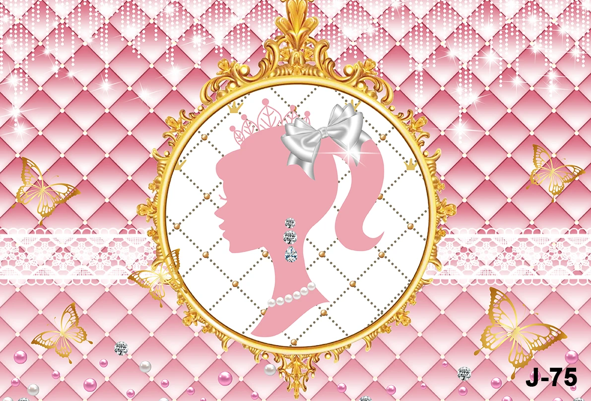 ฉากหลังปาร์ตี้บาร์บี้พื้นหลังสำหรับถ่ายภาพสีชมพูเหมาะสำหรับสุภาพสตรีงานเลี้ยงวันเกิดปาร์ตี้เค้กแบนเนอร์ตกแต่งเครื่องประดับโต๊ะ