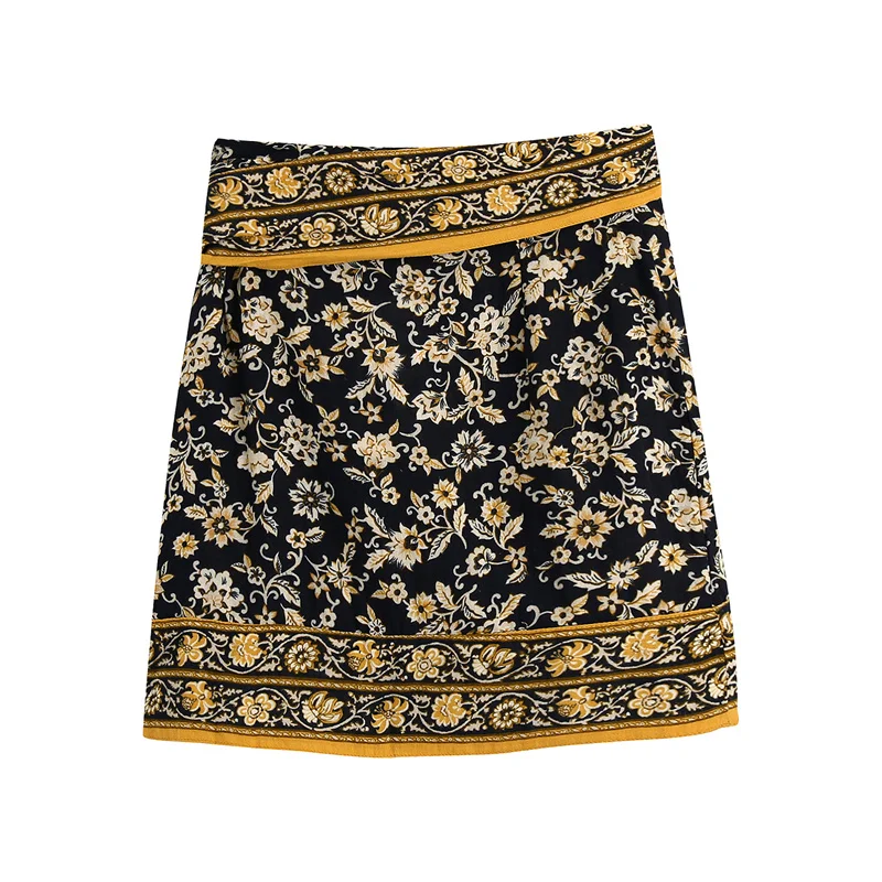 Women's Indian Folk Floral Skirts, Bandage Mini Casual All Match Female Clothing, New Design, Summer, Top Quality, 2022