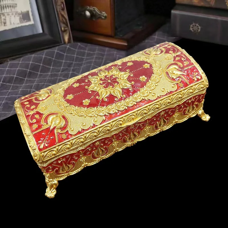 European retro jewelry box metal enamel color creative ring necklace earrings storage box wedding gift