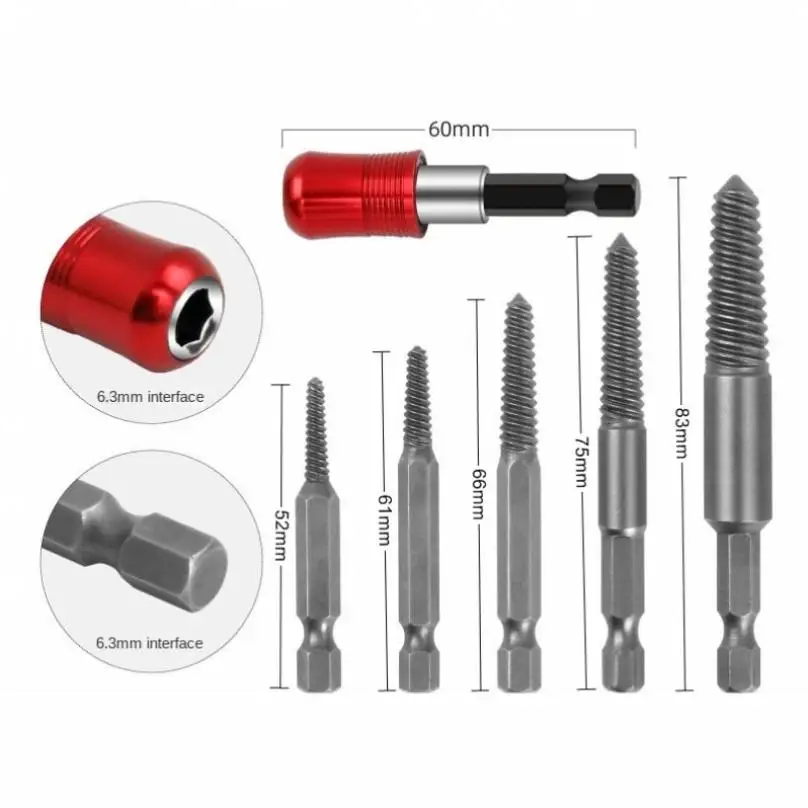 6 stücke Beschädigt Schraube Extractor Kit mit Schnell Self-Locking Post Werkzeuge Kit Feine Gewinde Beschädigt Schraube Stud Remover