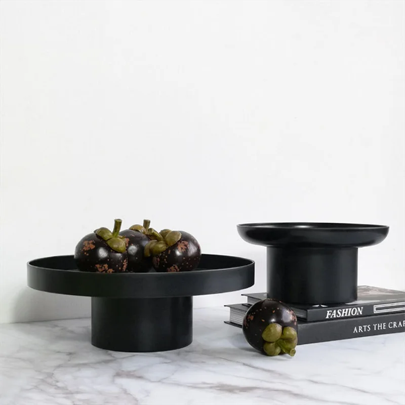 Round Black White Decorative Tray Storage Organizer ABS Tray Fruit Perfume Cosmetic Tray Home Decor Plates Simple Storage Plate