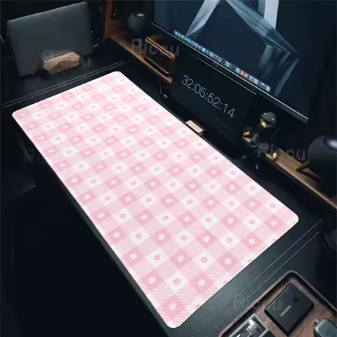 Pink And White Checkered Mousepad Office Laptop Mausepad Flower Mouse Pad Pc Accessories Grid Deskmat Large Rubber Gaming Mats