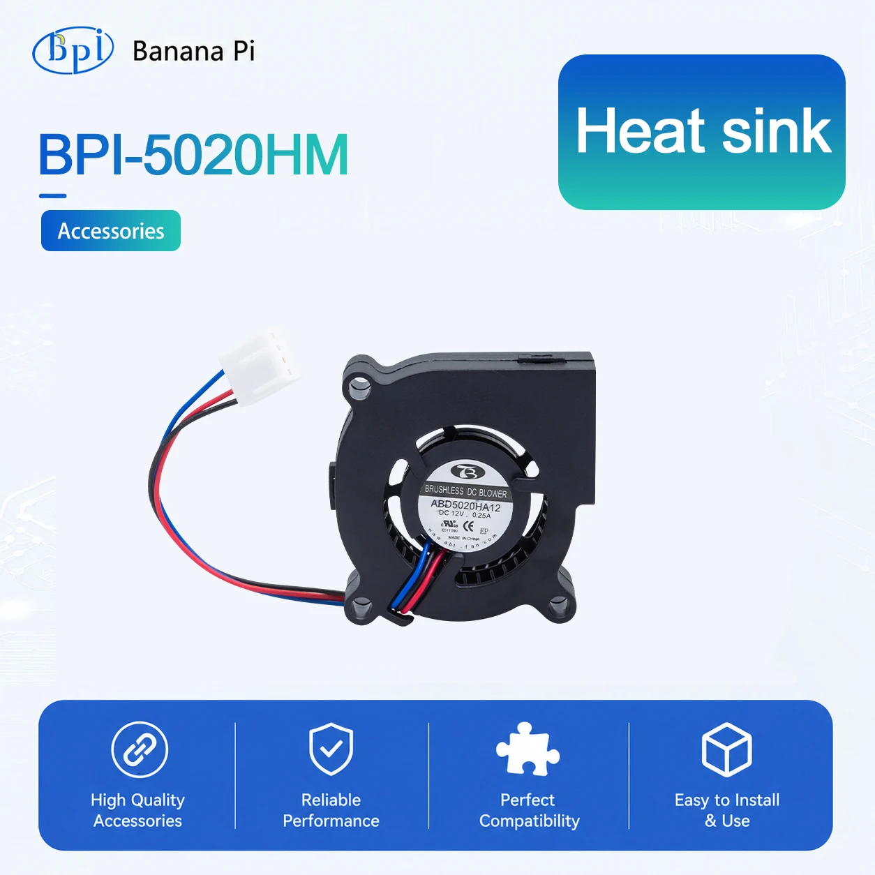 Banana Pi 5020HM Heatsink Cooling Fan for Banana Pi BPI-R4 PRO Router Board, SBC Development Board Accessory