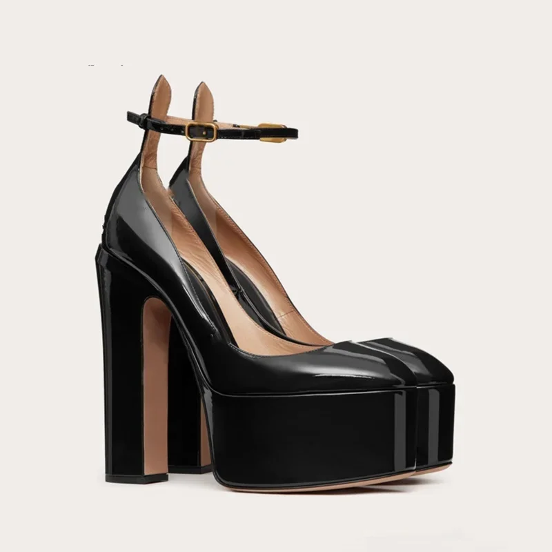 

Classic Platform Women Sandals Round Toe Ankle Buckle Strap Cover Heel Solid Color Chunky Heel Summer Fashion New Plus Size