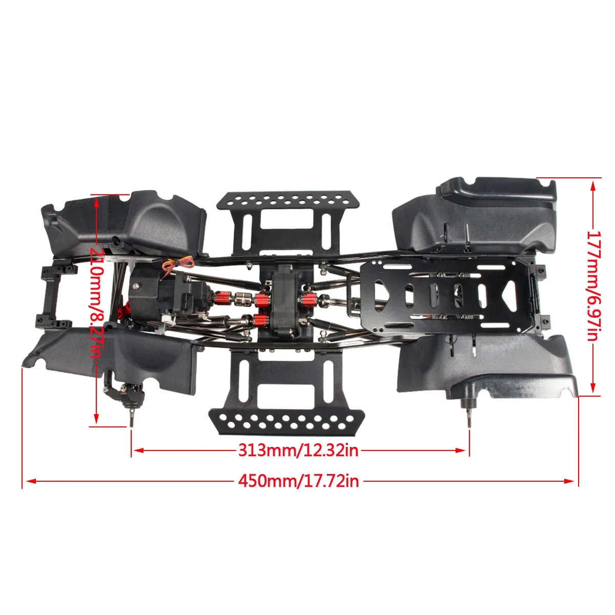 1/10 RC Crawler Chassis Kit with Planetary Gear 2 Speed Transmission Rock Slider Fender Flares for 313mm Wheelbase Wrangler Body