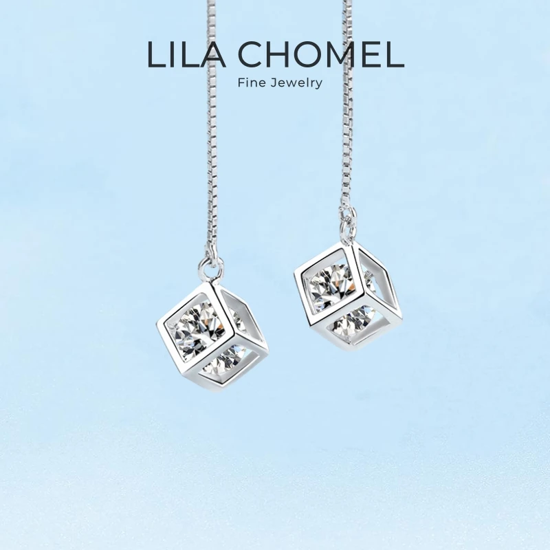 Girl Valentine's Day 18K White Gold Ear Threads Line Drop Earrings 1/2CT Moissanite Diamond PT950 Platinum Women Birthday Gift