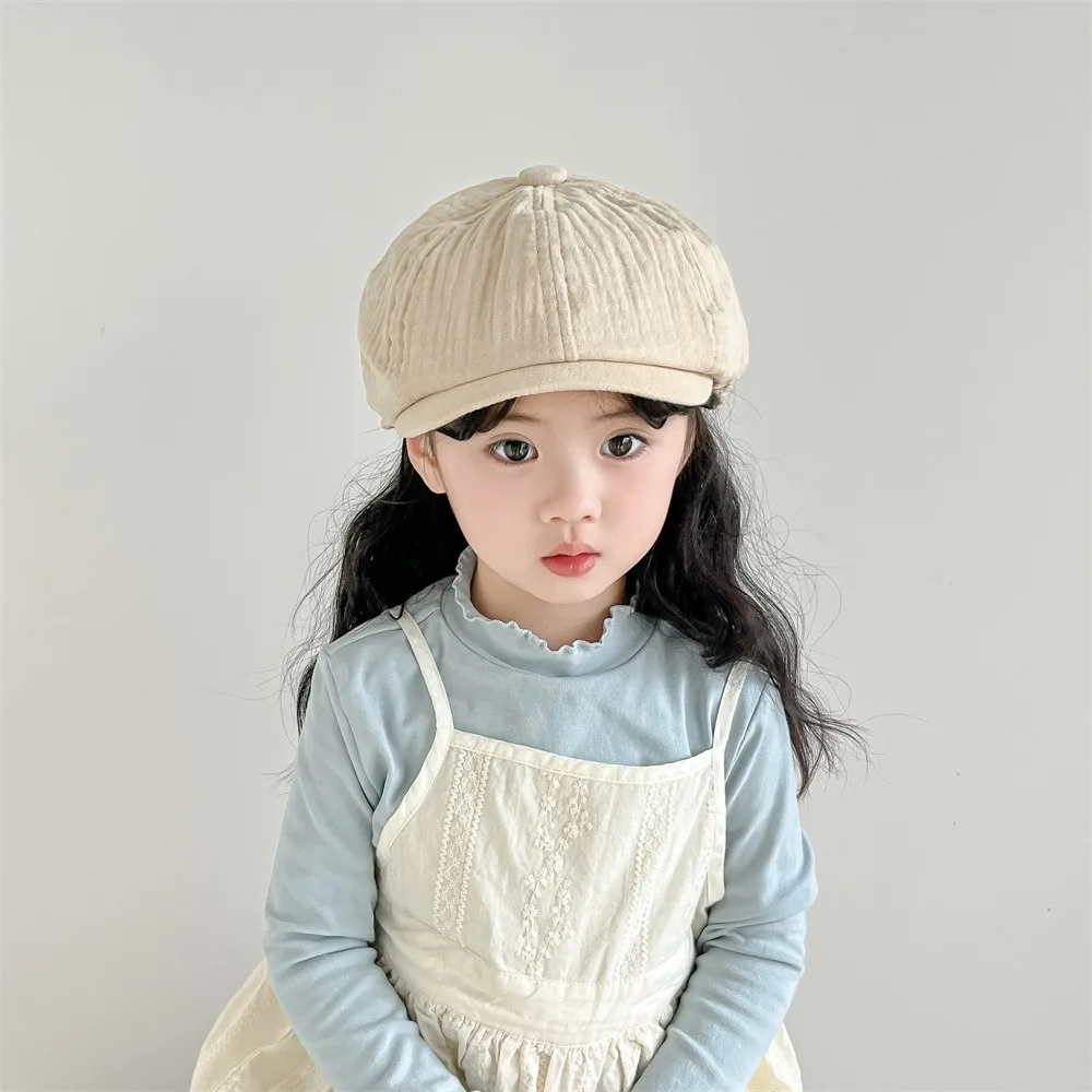 

Retro Solid Color Children Forward Hat Visor Harajuku Kids Newsboy Cap Korean 2-6year Baby Beret Boy Girl