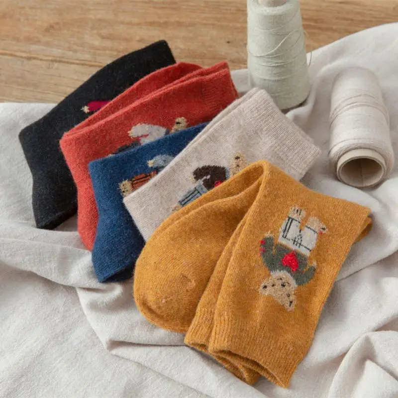 Cartoon Bear Socks Women Autumn Winter Thick Warm Socks Korean Cute Kawaii Harajuku Designer Fashion Socks Women