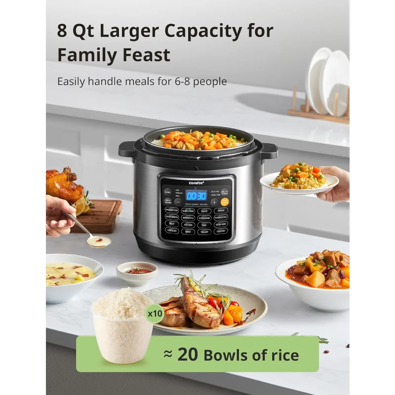 COMFEE’ 16-in-1 8Qt Electric Pressure Cooker, Non-Stick Pot, Yogurt Maker, Rice Cooker Slow Cooker Sauté Steamer Stainless Steel
