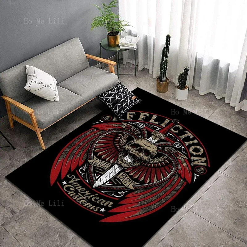 The Red Feathers Of A Skeleton Pierced By An Arrow And Cross Bone Warning Non Slip Flannel Floor Rugs By Ho Me Lili