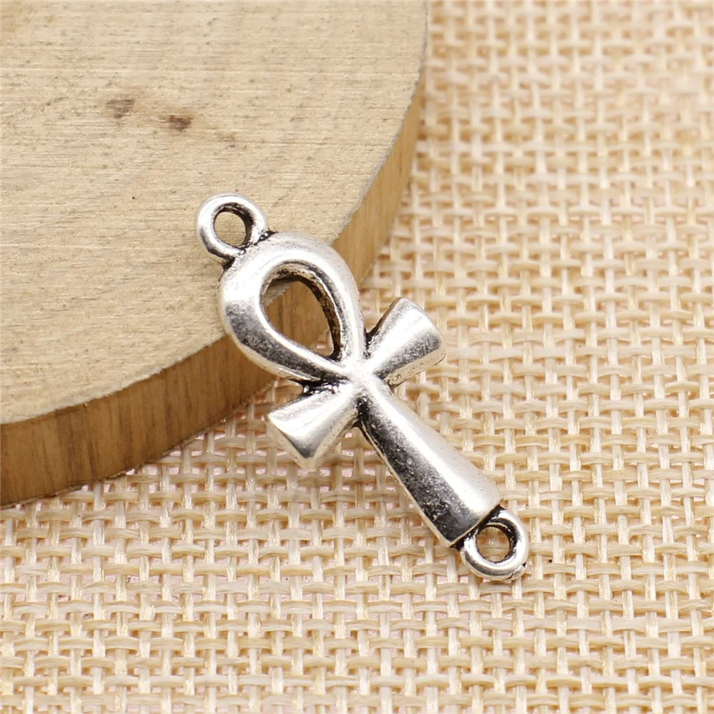 WYSIWYG 10pcs 12x30mm Ankh Cross Connector Connector Charms For Jewelry Making Antique Silver Color Jewelry Accessories