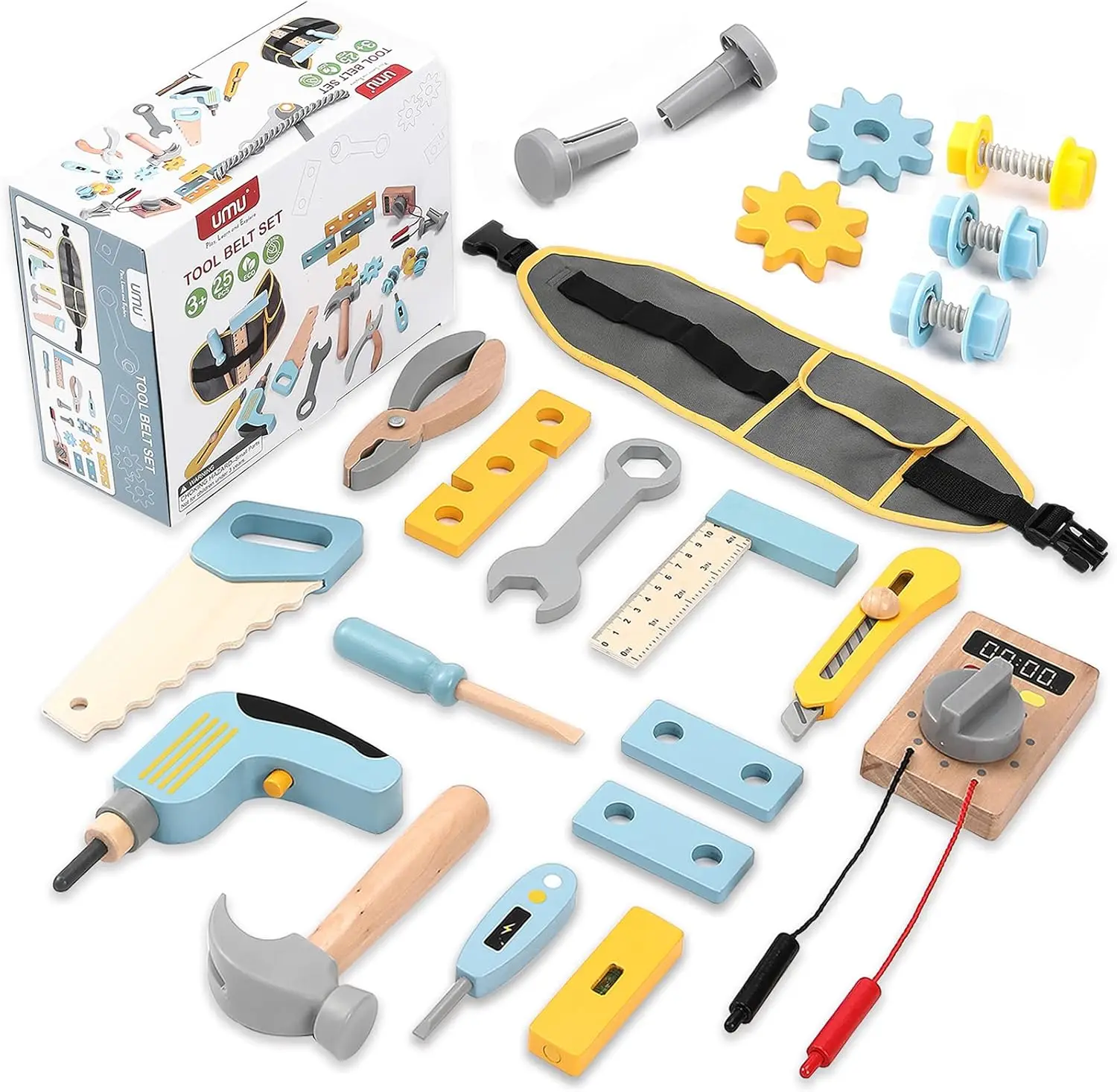 Wooden Kids Tool Set , Pretend Toy 25 Pieces Construction Tool Toy Set Backpack for 3, 4 and 5 Year Old Girls and Boys