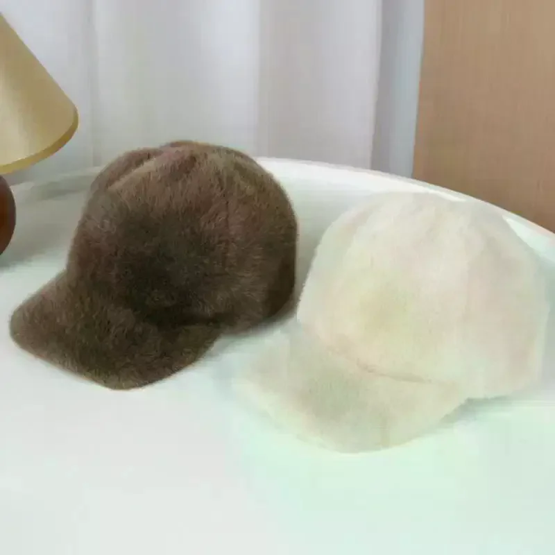 Fashion Solid Color Fluffy Faux Fur Baseball Hat Outdoor For Women's Luxury Thick Thickened Cap Men Winter Warm Snapback Hats