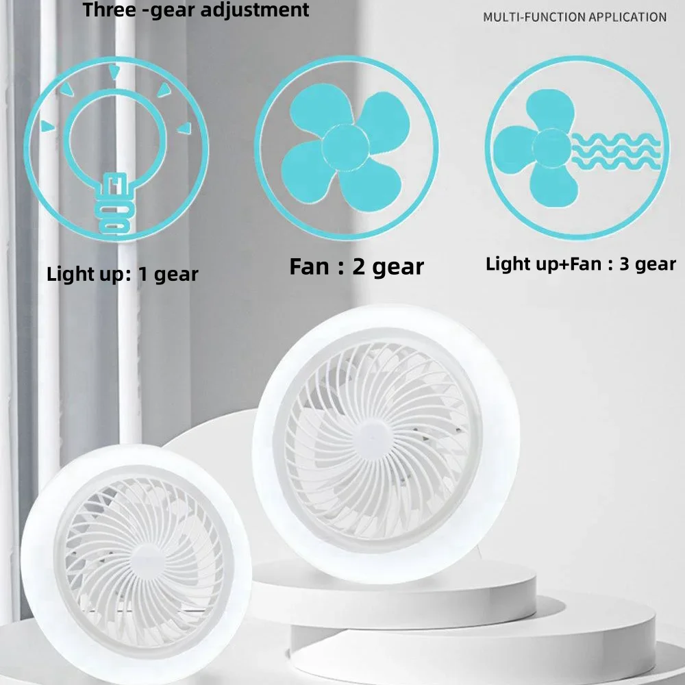 Remote Control Ceiling Fan Light Bulb E27 Silent Electric Fan Ceiling Lamp Fans for Bedroom Living Room Office Study Kitchen