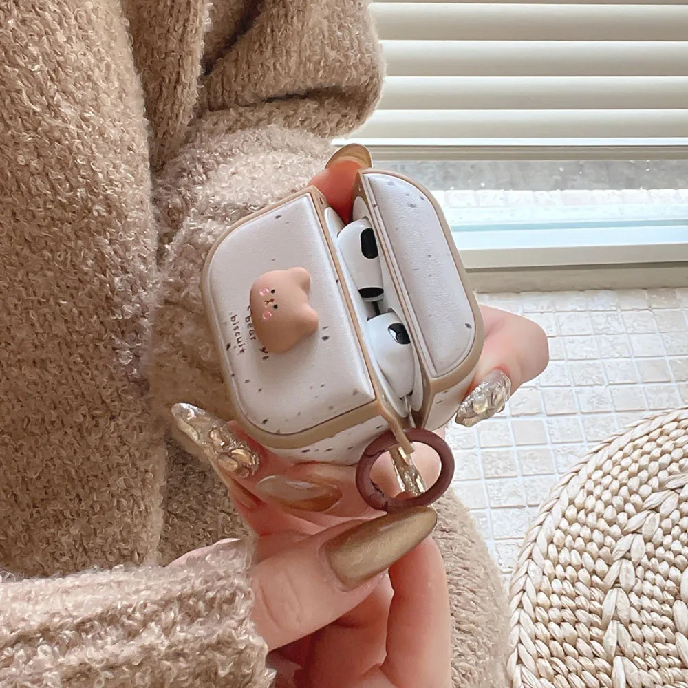 

Мультфильм Милые коричневые медвежьи головы кожаные расширительные магнитные наушники для AirPods 1 2 3 4 Pro 2, защитный чехол с ключом