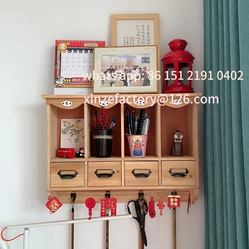 

Customizable szafka boczna z litego drewna, montowana na ścianie, z siatkową ramą, wielofunkcyjny organizer do kuchni,