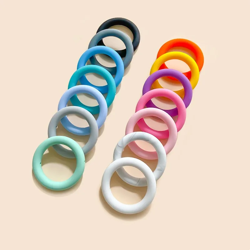 

10pcs Baby Silicone Ring 65mm Teether Beads Food Grade Baby Teething Chew Necklace Toys DIY Pacifier Chain Jewelry Accessories