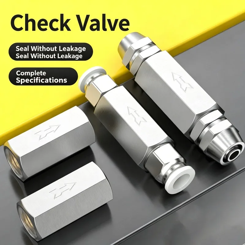 Air Check Valve 6mm 8mm 10mm 1/4 OD Hose One Way Valve Air Gas Single Way Brass Valve Air Compressor Pipe Fitting Adapter