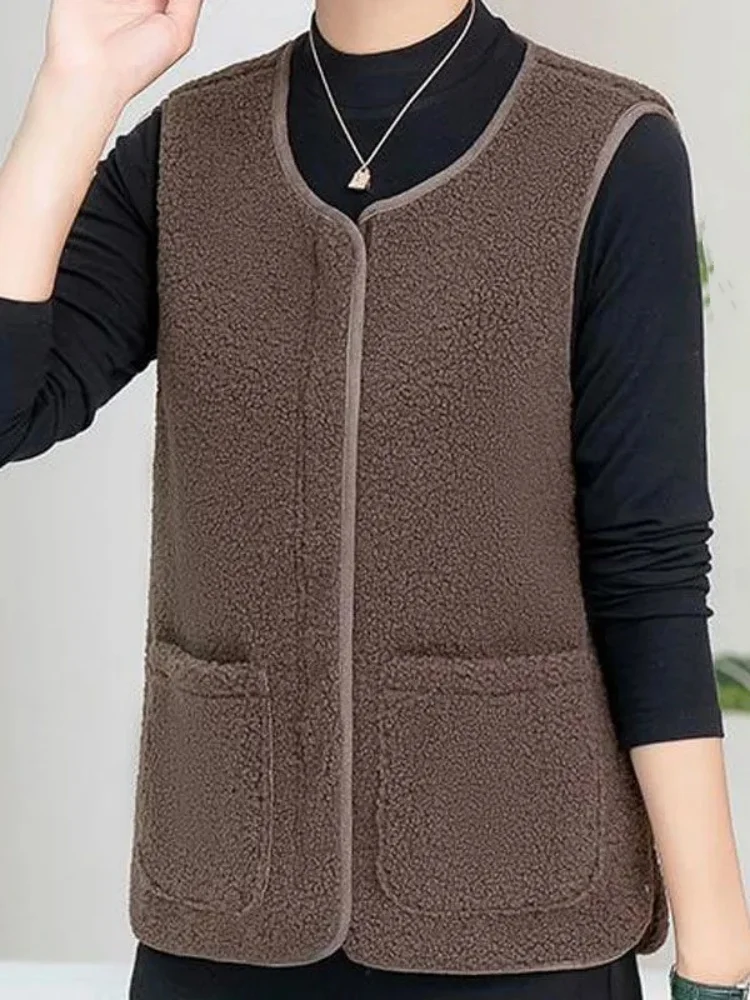 2024 Autumn Fleece Women Vest Waistcoat Winter White Vest Sleeveless Jacket Ladies Warm Thick Sleeveless Vest For Women L-3XL