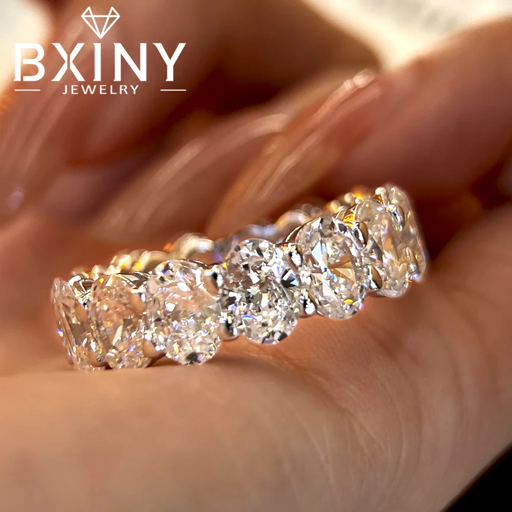 

BXINY 4*6mm Oval Cut Full Moissanite Eternity Ring 925 Sterling Silver Certified Diamonds For Women Promise Wedding Band Jewelry