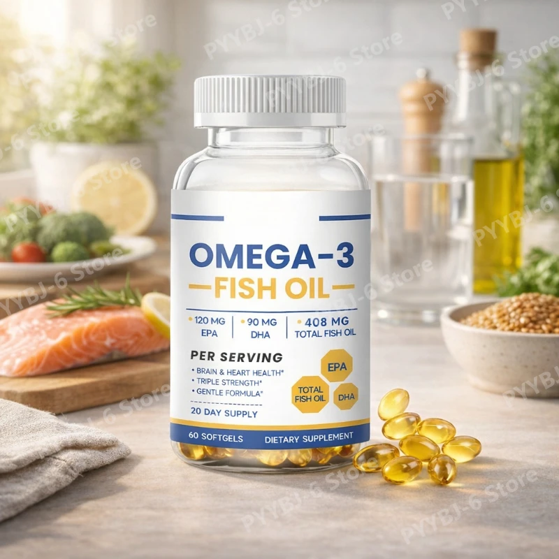 

Omega-3 Fish Oil Softgels120mg EPA90mg DHA Supplement Supports Heart& Brain Health Daily Dietary Nutrition for Adults60 Softgels