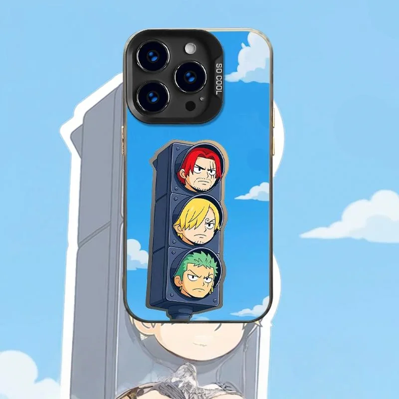 Funda de teléfono de una pieza con semáforo para iPhone 16 15 14 13 12 11 17 Pro Max Plus Air Cute Zoro Sanji Shanks contraportada