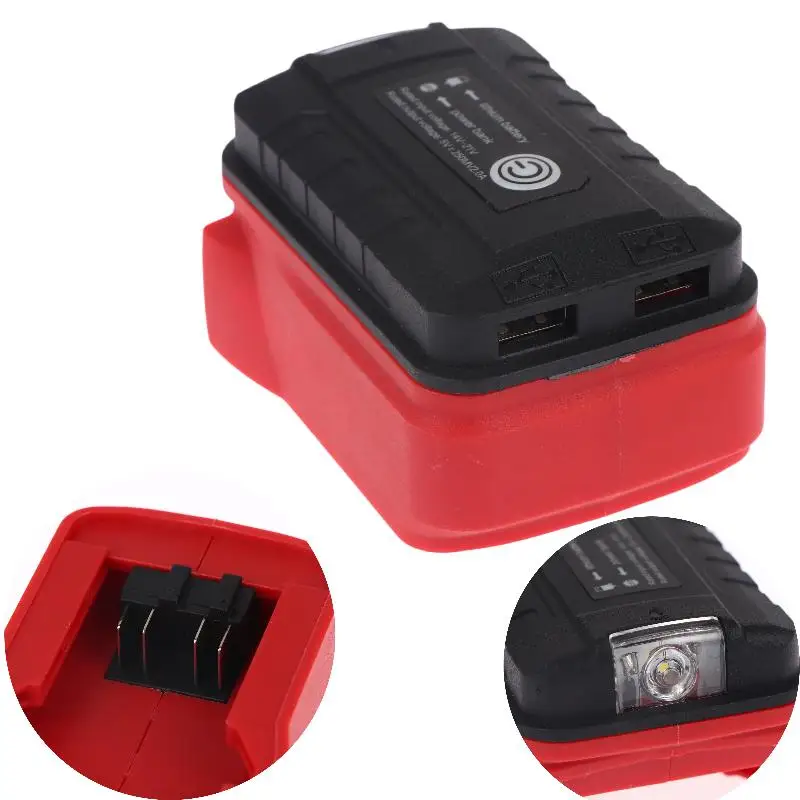 1Pcs Fast Charging Power Bank Adapter Dual USB Port with LED Light for 18V Batteries Portable for Camping Construction Sites
