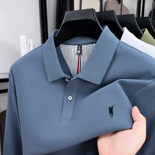 100% puro algodón de gama alta primavera y otoño nueva camisa polo Shuma informal de manga larga para hombre top bordado de marca de tendencia exquisita