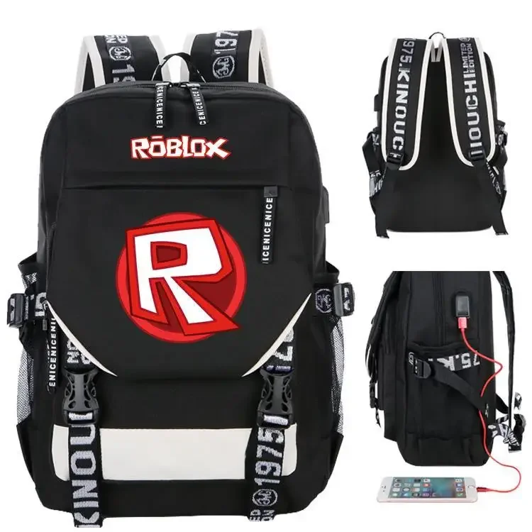 ROBLOX Social Network Game Peripheral Backpack Casual Outdoor Sports Schoolbag for Men and Women and Senior High School Students