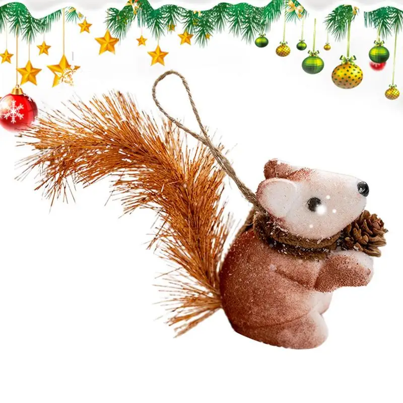 Squirrel Ornaments For Christmas Tree Furry Squirrel With Pinecone Holiday Ornament Animal Pendant For Home Decoration